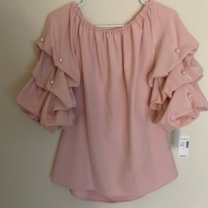 PEARL BEADED PUFF SLEEVE TOP